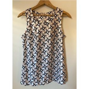 Vintage 70s/80s Black white and tan patterned tank blouse.